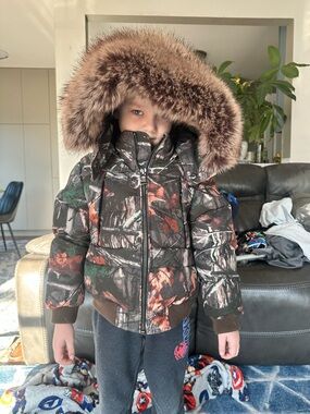 Kids' Camouflage Puffer Jacket with real Fur Hood